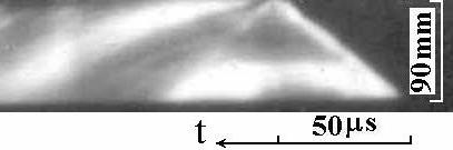 Figure 8. Fragment of the photographic record with rotating detonation initiation.