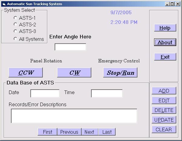 Computer Based Control Unit This is completely software based control, written in VB 6.0. It incorporates a GUI (figure-10) and a Database, linked with Microsoft Access.