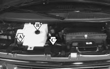 Cooling System (Gasoline Engine) When you decide it s safe to lift the hood, here s what you ll see: The coolant level should be at or above the FULL COLD mark. A.