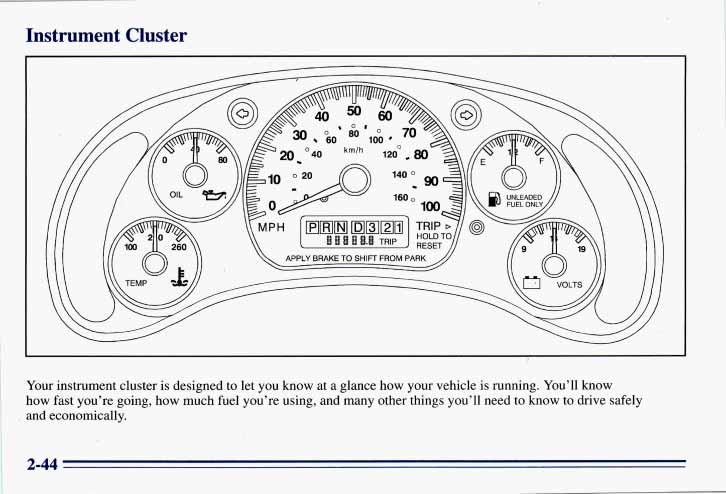 Instrument Cluster Your instrument cluster is designed to let you know at a glance how your vehicle is running.