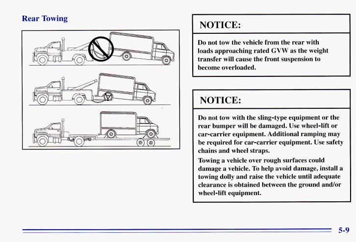 Rear Towing NOTICE: Do not tow the vehicle from the rear with loads approaching rated GVW as the weight transfer will cause the front suspension to become overloaded.