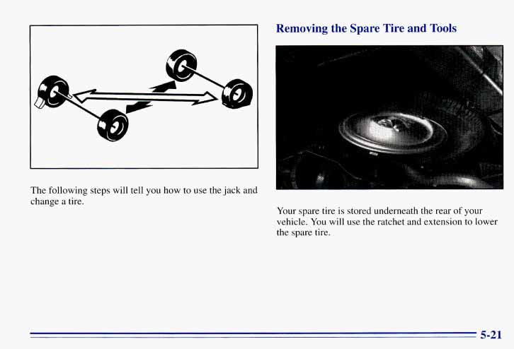 Removing the Spare Tire and Tools The following steps will tell you how to use the jack and change a tire.