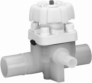 2 677 2/2 way T-diaphragm valve, manually operated d 20 110 / DN 15 100 PVDF-HP / diaphragm material PTFE d2 d1** DN2 DN1 PN Cv Order code Size mm Pipe Branch psi gpm inch White bonnet 20-20 15 15