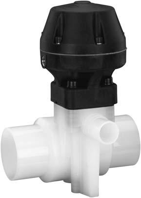 2 690 2/2 way T-diaphragm valve, pneumatically operated d 20 110 / DN 15 100 PVDF-HP / diaphragm material PTFE d2 d1 DN2 DN1 PN Cv Order code Size mm Pipe Branch psi gpm inch Black actuator 20 20 15