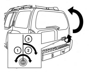 FUEL-FILLER DOOR KEY OPERATION Turn the key counterclockwise 1 to lock all doors. Turn the key clockwise 2 to unlock liftgate.