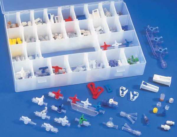 Luer Valve Assortment Kit A useful kit (above) for building your own liquid flow experiment. It provides the means to start, stop, add, divide and control a flow of liquid or gas.