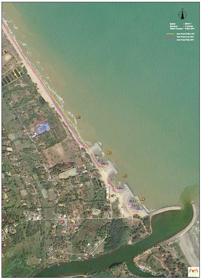 IMEJ 1.2 Petunjuk Garis Pantai 9 Jun 2016 Garis Pantai 9 Mac 2017 Kawasan Hakisan Masih Berlaku Pantai Kemayan Perbezaan Garis Pantai Kemayan Antara Tahun 2016 dan 2017 (09.03.