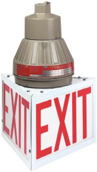 Features Exit Sign Accessory Three sided illuminated sign visible from all three sides EXIT printed in 6 high red letters with 3/4 strokes as