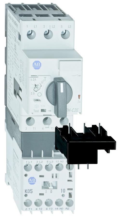 100-C (with AC coils or 24V DC electronic coils) contactors 140M-D to 100-C09 C23 140M-D-PEC23 ECO Connecting Modules 25 A Eco-starters mount on single DIN Rail (100-C on DIN Rail) Electrical and
