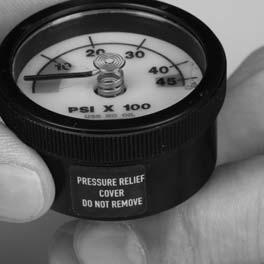 Note: Inspect pressure relief label. If the label is perforated or missing replace the cylinder valve gauge. 8.
