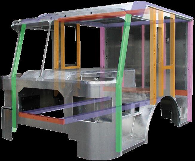 SAFEST CAB Roll cage design integrates sub-structure, upright and roof extrusions for maximum occupant protection Interlocking roof extrusions frame