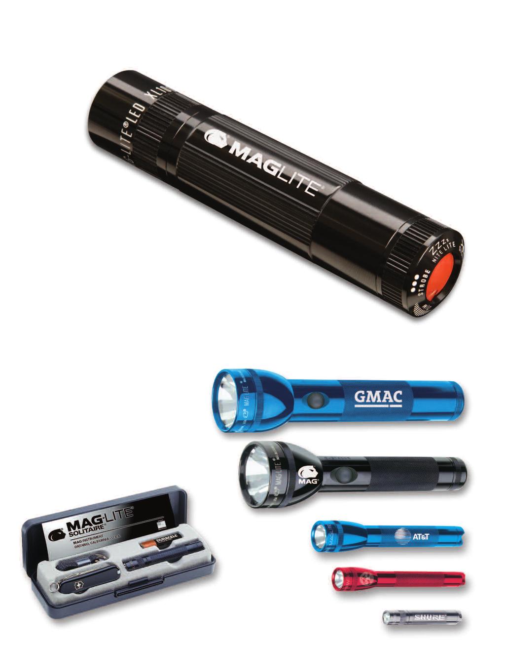 PREMIUMS, INCENTIVES AND CORPORATE GIFTS Mini Maglite AA-Cell flashlight in presentation box with barrel engraving All presentation box exteriors have textured surfaces with silver hot foil stamping