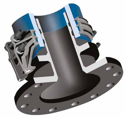 AquaGrip Flange Adaptor 225mm to 1600mm Product Design Benefits Exceptional End Restraint Uniquely designed clamp locks onto the anchoring shoulder, providing maximum end load
