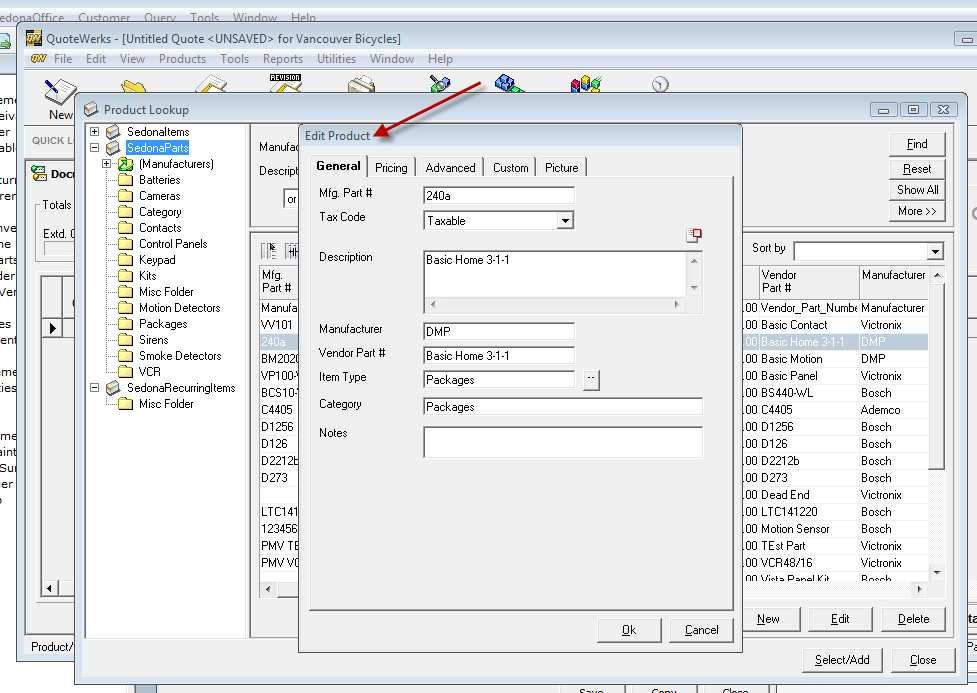 Editing Items in QuoteWerks Items in the QuoteWerks database can be edited.