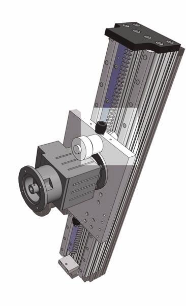 transmission capacity of the rack and pinion drive. Weights of up to 1000 kg can be moved thanks to the variable profile design and the rigid parallel construction of the ball rail system.