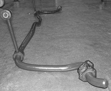 If the Saleen rear sway bar kit was not ordered, ignore this page. Obtain the Saleen rear sway bar (A). Install both drop links (B) and both rubber bushings (C) onto the sway bar assembly as shown.