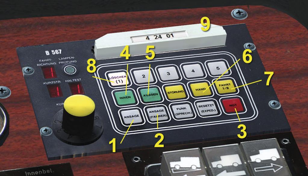 Loud Speaker Controls 1. Announcement: To play an announcement, hold the [Q] Key. Alternatively, this can be operated by the left foot pedal. 2.