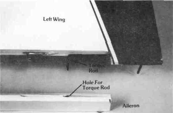 wing Be sure the torque rod fits in the hole in the edge of the aileron The torque rod is what will transmit motion from the servo to the