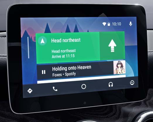 messages Navigation to and from locations Music streaming Podcast and audio book streaming Siri/Google Now voice assistant Apple CarPlay and Android Auto are completely separate & independent