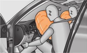 Airbag system 91 Function of the front airbags Risk of injury to the head and chest area is reduced by fully inflated airbags.