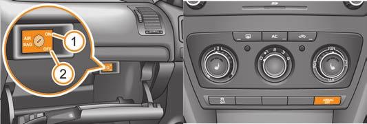 96 Airbag system Front passenger airbags switched off using the switch for front passenger airbags* in storage compartment on the front passenger side: the airbag indicator light in the instrument