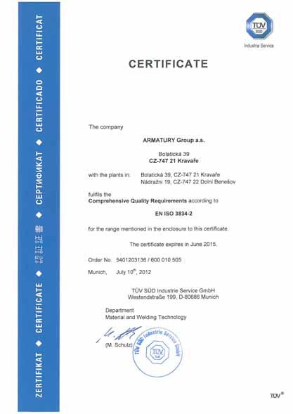 to EN ISO 9001:2008 EMS Certificate acc.