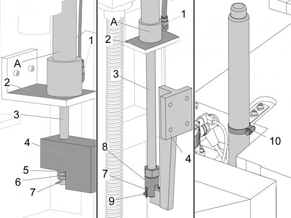 STEP 3 Caution: Fully clean the mating surface [2] on the mounting bracket for the hydraulic cylinder. Install the HYDRAULIC CYLINDER [A] from the top of the column.