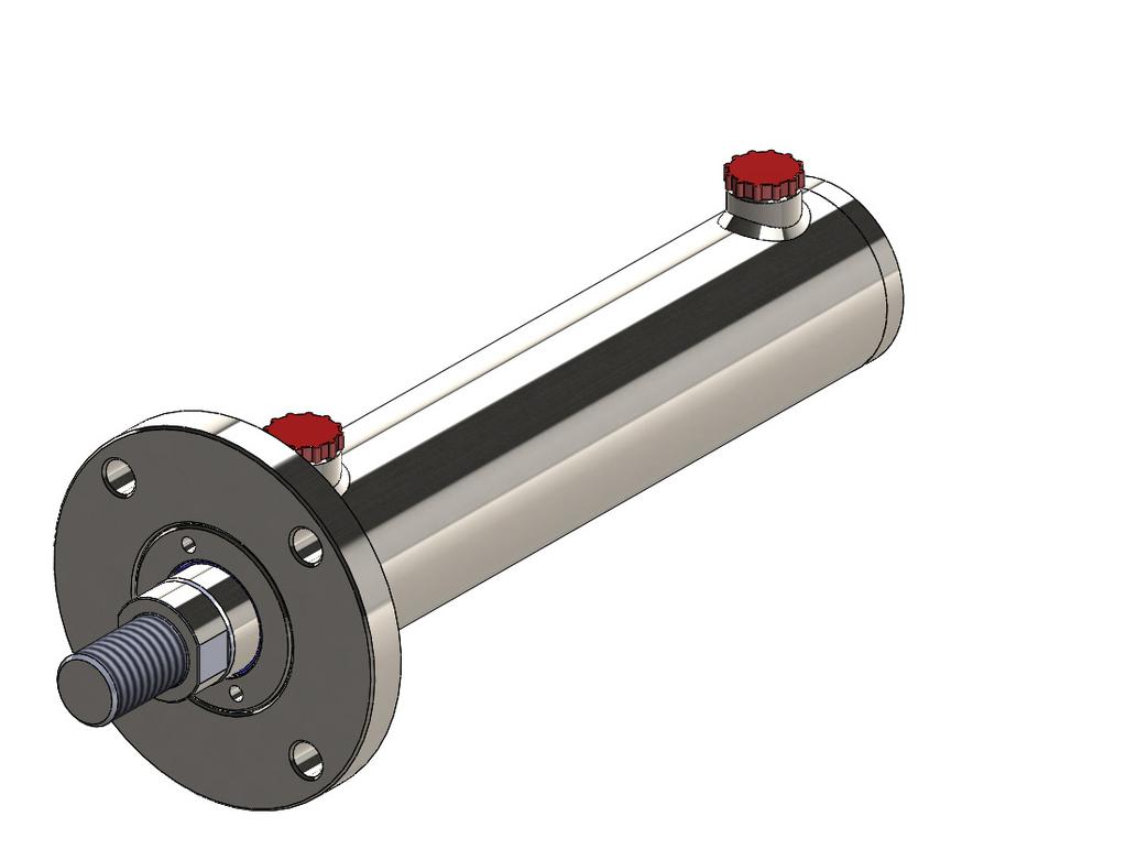 FRONT FLANGE MOUNTED CYLINDERS A range of cylinders mounted on a circular front ange, with a male threaded rod-end.