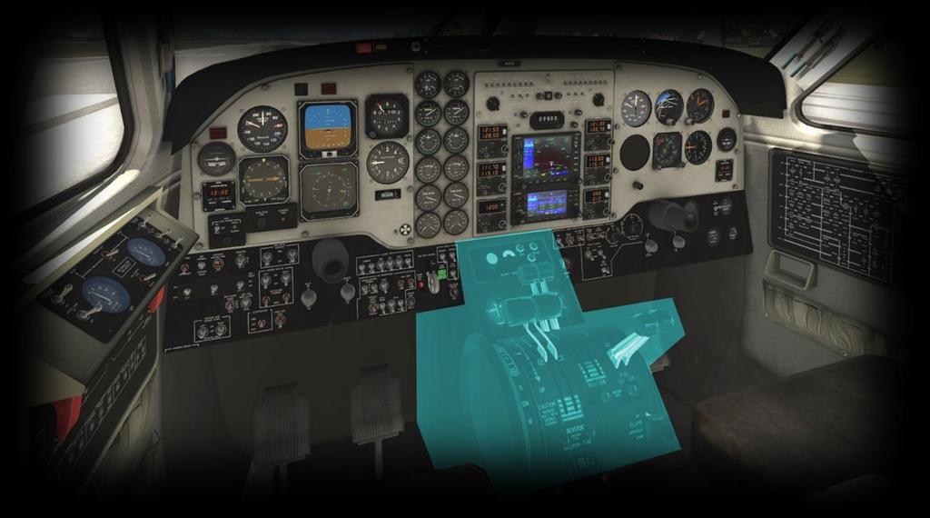 Throttle Quadrant and Center Console Throttle Levers The King Air C90B is equipped with dual throttles which control the torque (power) transmitted by the