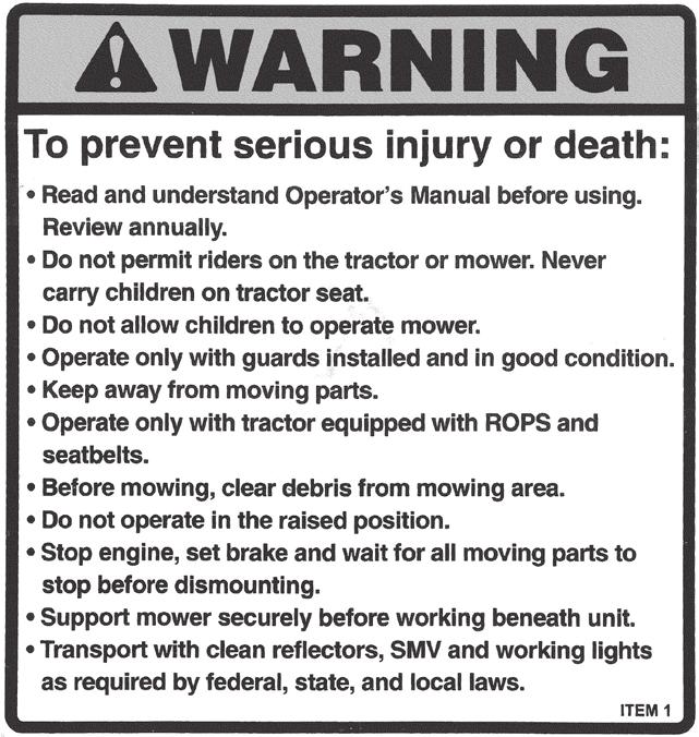 SAFETY AND INSTRUCTION DECALS SAFETY AND