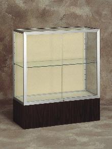Satin Natural Dark Bronze VINYL Mirror Back 2076 Aluminum framed case with 4 half-length adjustable shelves.