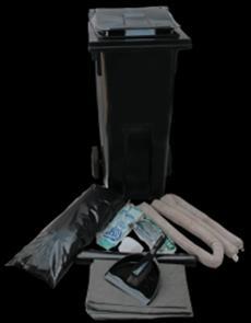 UNIVERSAL WHEELIE SPILL KITS (OILS,DIESEL,FUEL,SOLVENTS) (Refills kits and single items replacements available for all kits) 240l UNIVERSAL WHEELIE SPILL KIT: ABSORBS 140l OILS, DIESEL, FUEL, 240l