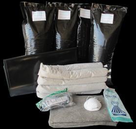 8m in Total) 10 x Universal Absorbent mats 1 x Spark Resistant Polyethylene Shovel 1 x Industrial Broom 1 x Pair of Heavy Duty PVC Gloves 1 x Pair of