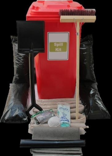 240l CHEMICAL WHEELIE SPILL KIT: ABSORBS 140l ACIDS, BASES AND AGGRESSIVE CHEMICALS 1 x 240l Wheelie Bin (Red) 2 x 10kg of Acid Absorbent Powder