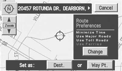 Deleting way points and destination After pressing DELETE, the list of way points and the destination (if entered) is displayed, showing