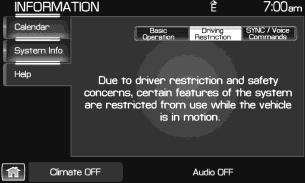 Select Driving Restriction at the top of the screen to view the system s driving restriction.