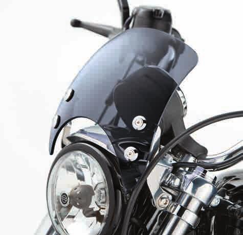 72 SPORTSTER Windshields A. COMPACT SPORT WIND DEFLECTOR Shaped to smooth the wind flow around the headlamp and handlebar mount gauges, this compact bikini screen is the ideal addition to your ride.