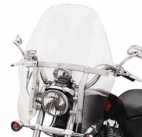 The windshield mounts to the fork tubes with elegant die-cast lever-release clamps, so the windshield does not require any leave-behind docking hardware.