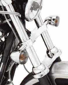 FRONT TURN SIGNAL RELOCATION KIT Moves the Original Equipment bullet directional lamps from the upper to the lower triple tree for a low-profile slammed look.