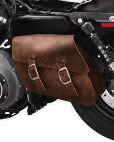The semirigid-backed bag is secured to the left side of the bike with easy-to-install brackets and adjustable straps. Luggage capacity: 430 cubic inches total.