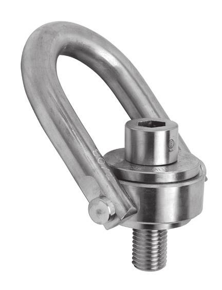 SAFTY NGINRD HOIST RINGS STAINLSS STL Material: 300 Series Stainless Steel Design Factor: 5:1 Range of Movement: Swivel 360, Pivot 180 Under Load NDT: Liquid Penetrant Tested Per ASTM- 1417