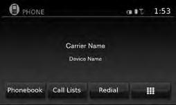 4 Call Lists : Select the name from the incoming, outgoing or missed call history. Redial : Dial the last outgoing call from the vehicle.