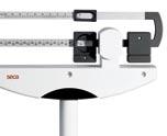 The scale can be fitted with the measuring rod seca 220, thus facilitating weighing and measuring in one step.. : 250 kg. : 100 g. Functions: Automatic switch-off, TARE, HOLD, BMI. Transport castors.