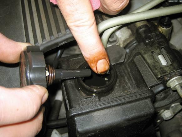 The Visual Test FIGURE 30 38 A check of the power steering fluid should include inspecting not only the level but the