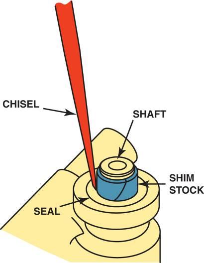 POWER STEERING DIAGNOSIS AND TROUBLESHOOTING FIGURE 30 49 The shaft seal must be chiseled out.