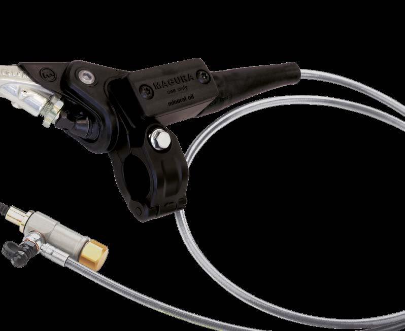 MAGURA HYMEC AN EASY TO INSTALL ALTERNATIVE TO A MECHANICAL CLUTCH. THIS SYSTEM REPLACES THE CLUTCH LEVER AND CABLE WITH A SMALL LIGHTWEIGHT HYDRAULIC SYSTEM FOR IMPROVED CLUTCH CONTROL.