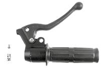 273 THROTTLE TWIST GRIP WITH MECHANIC BRAKE Straight pulleye throttle twist grip with brake lever blade, one cable pull (possibility for outer attachment), black painted housing with supporting hole