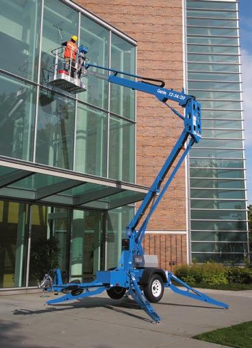 Reach Up Reach Out For the ultimate in towable reach and range, the Genie TZ -34 and TZ-50 trailer-mounted booms offer an outstanding working envelope and intuitive controls that allow operators to