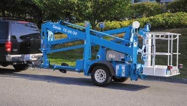90 m) of up-and-over capability, the Genie TZ-34 model provides excellent versatility for a variety off jobs. The Genie TZ-50 unit boasts a working height of 55 ft 6 in (17.09 m), 29 ft 2 in (8.