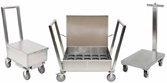 Custom Weight Carts Shown from left to right: Stainless Steel Storage Cart, Stainless Steel Calibrated Storage Cart with double handles, Stainless Steel Calibrated Weight Cart General Information